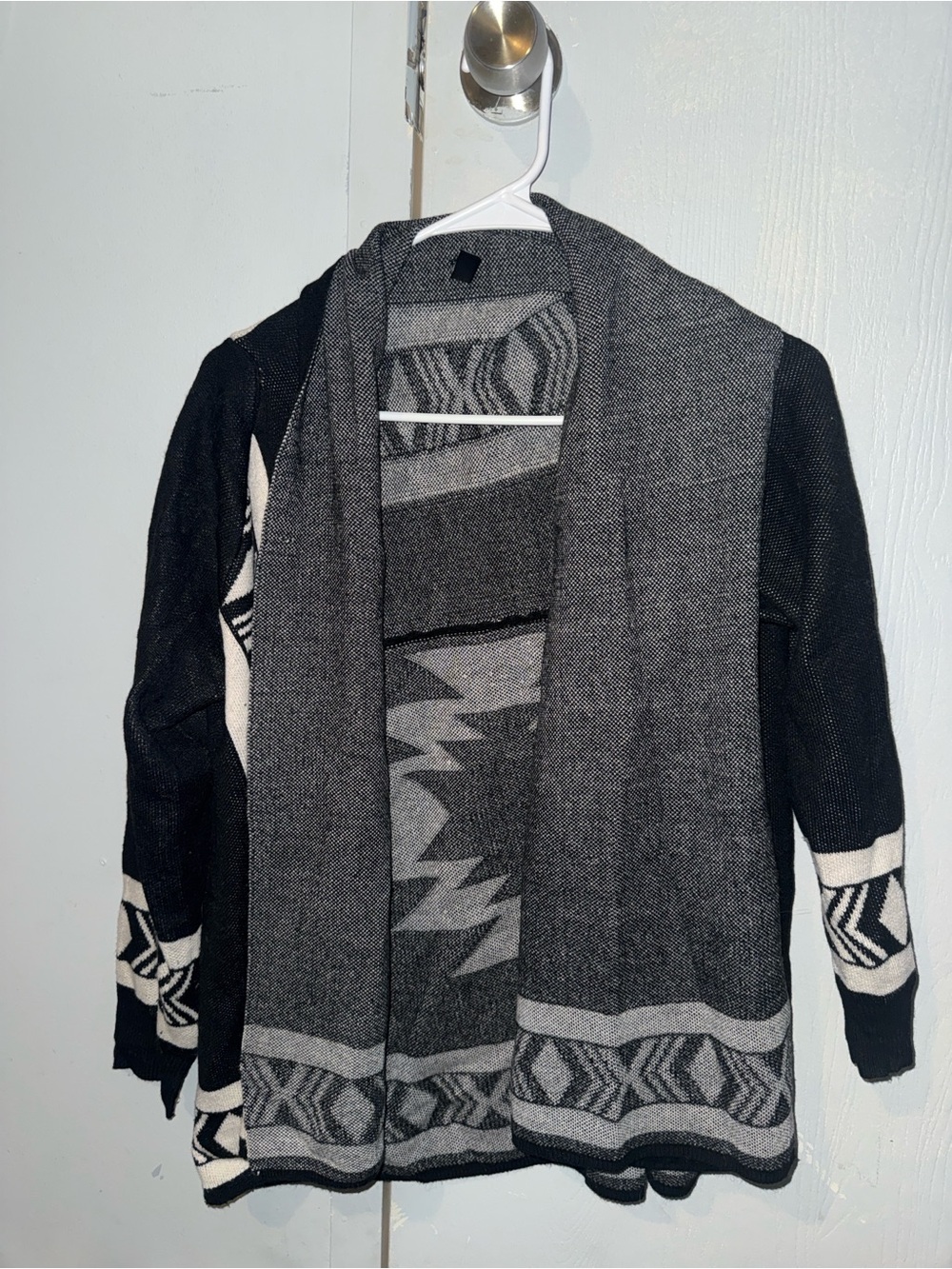 Lapis Black and Gray Open Front Cardigan Sweater